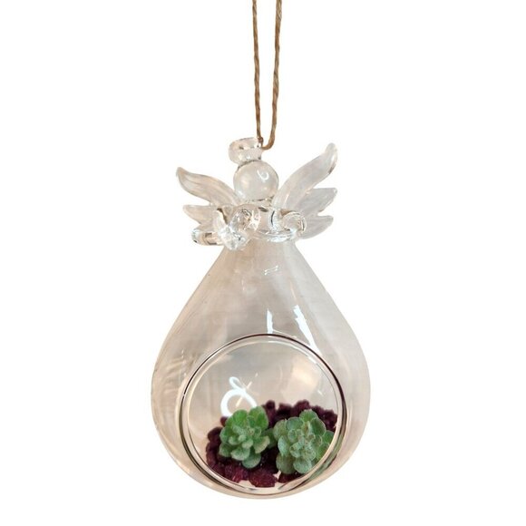 Blown Glass Angel Ornaments Holding a heart Set Of 2 Plant or Candle Holder Chri - Picture 3 of 11